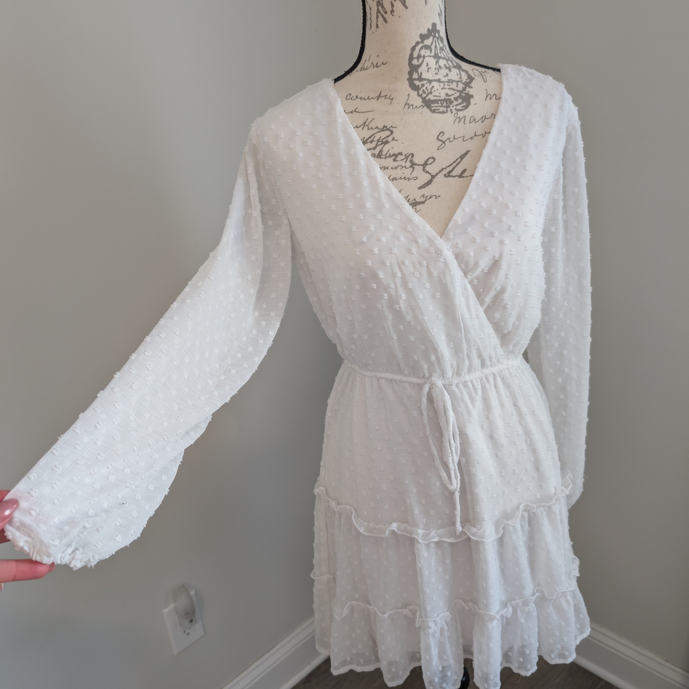 White Textured Wrap Dress